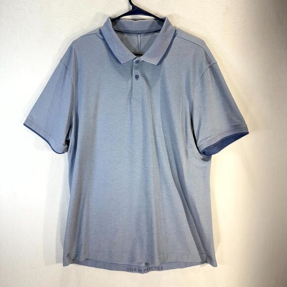 Lululemon Live‎ In Practice Light Blue Short Sleeved Polo Mens Size L - Picture 1 of 11